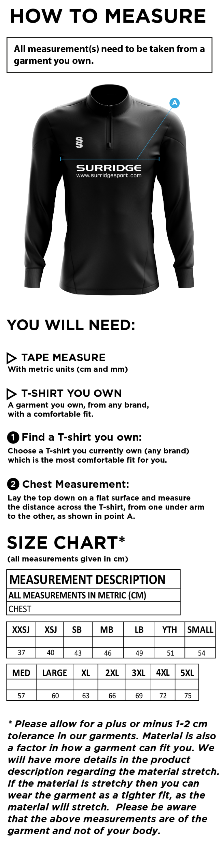 Youth's Fuse Performance Top : Black / White - Size Guide