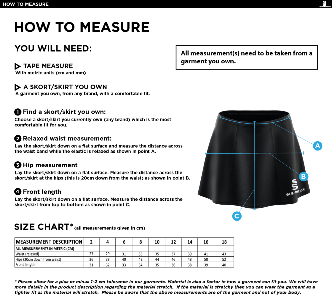 Blade Skort : Red - Size Guide