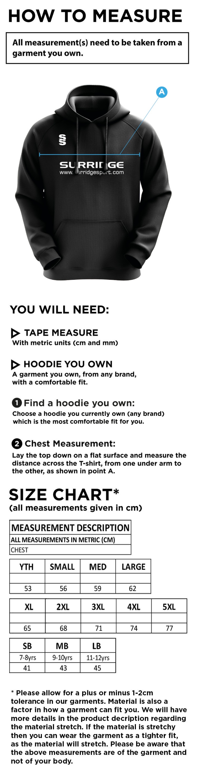 Blade Hoody : Navy / Royal / Amber - Size Guide