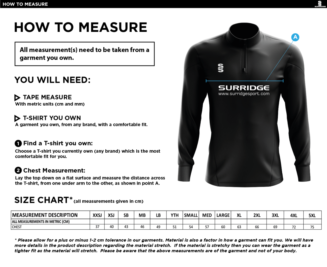 Performance Sweatshirt Royal - Size Guide