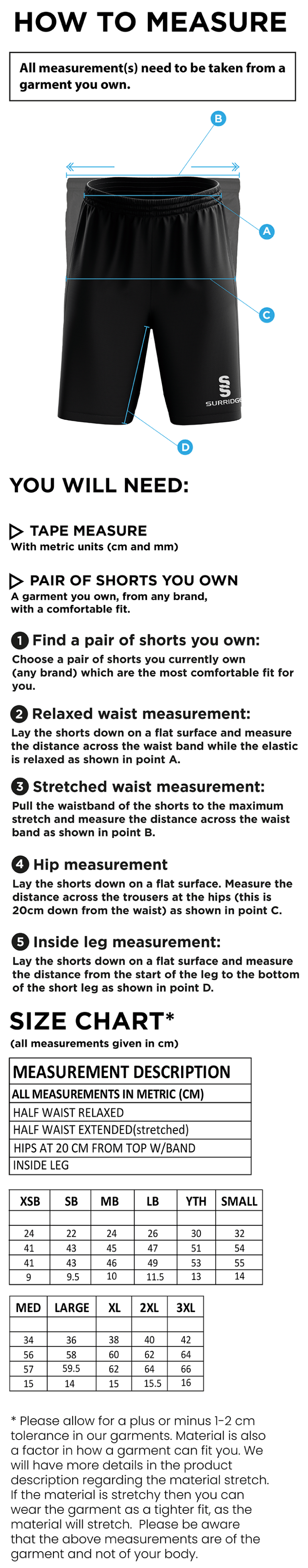 Classic Short White - Size Guide