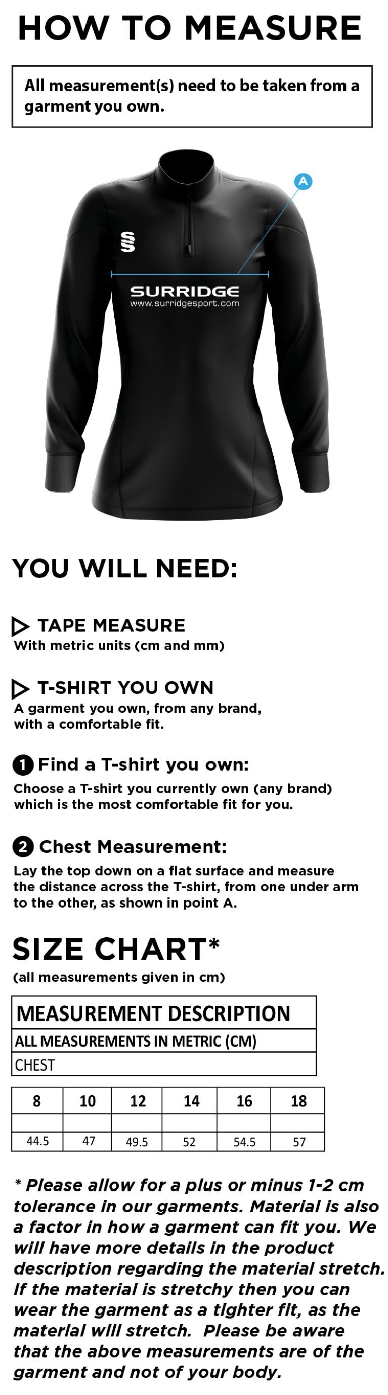 TEMPO PERFORMANCE TOP - Size Guide