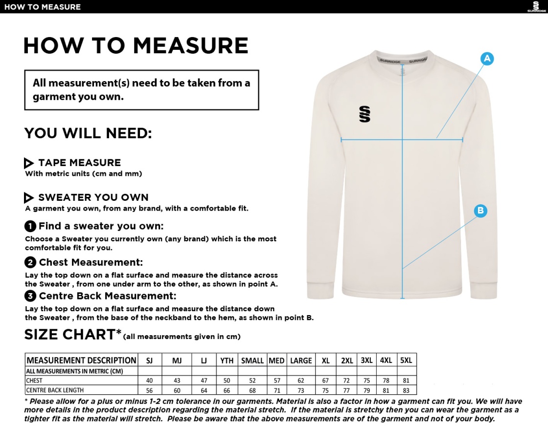 CRICKET SWEATER L/S FAST TRACK - Size Guide