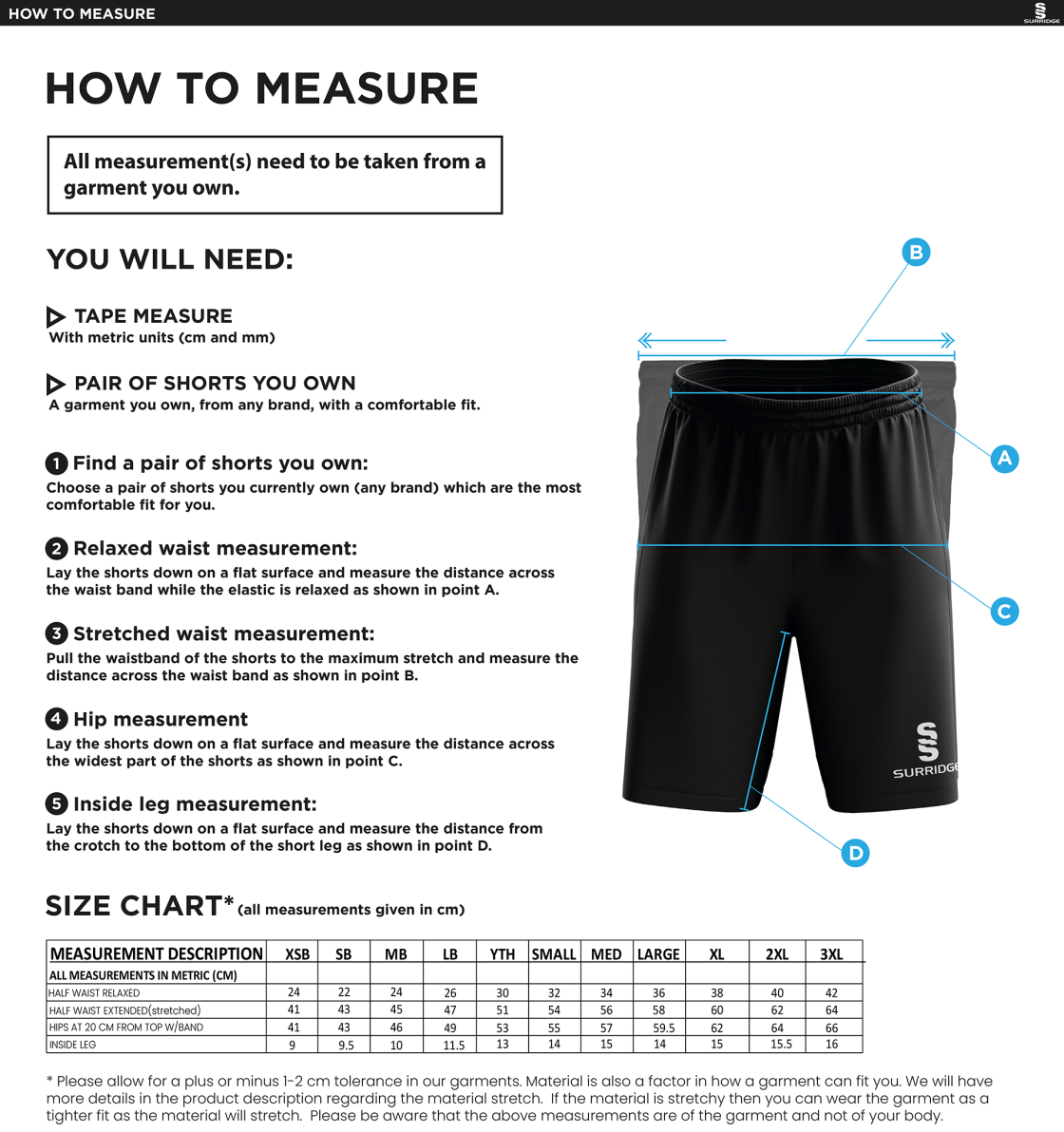 Classic Short Navy/White - Size Guide