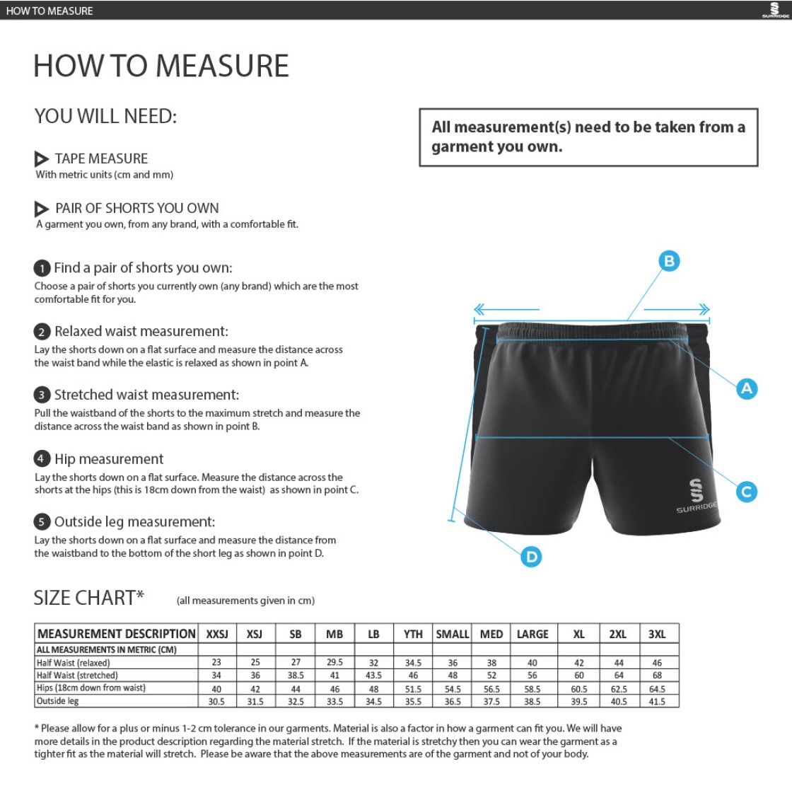 Premier Rugby Short Navy - Size Guide
