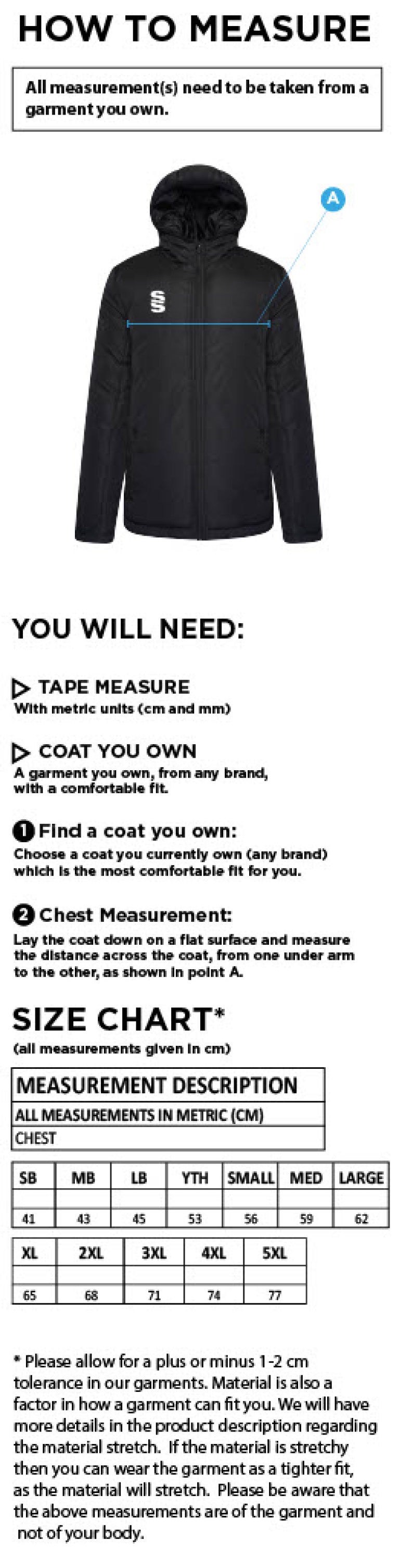 Active Padded Jacket - Black - Size Guide