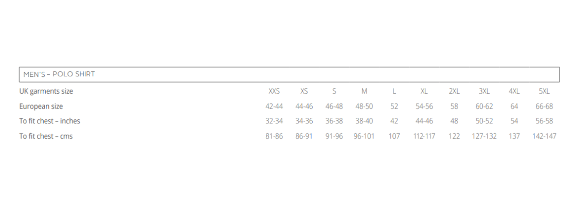 COOLPLUS POLO SHIRT - Size Guide