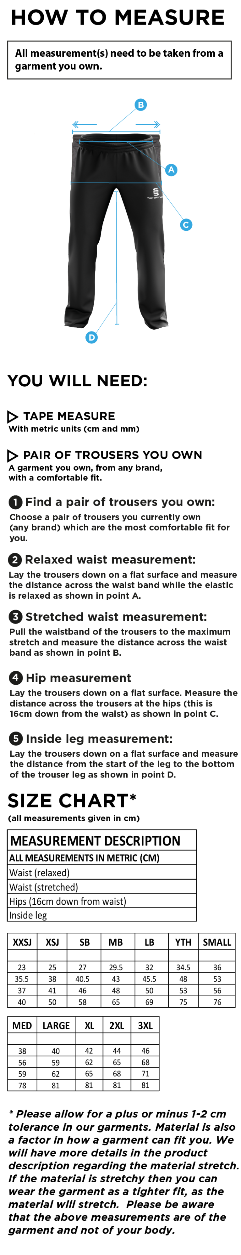 Poplin Track Pant : Black - Size Guide