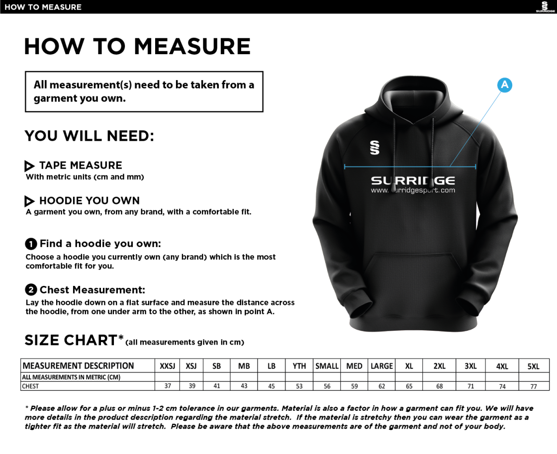 Bangor Overhead Hoodie - Size Guide