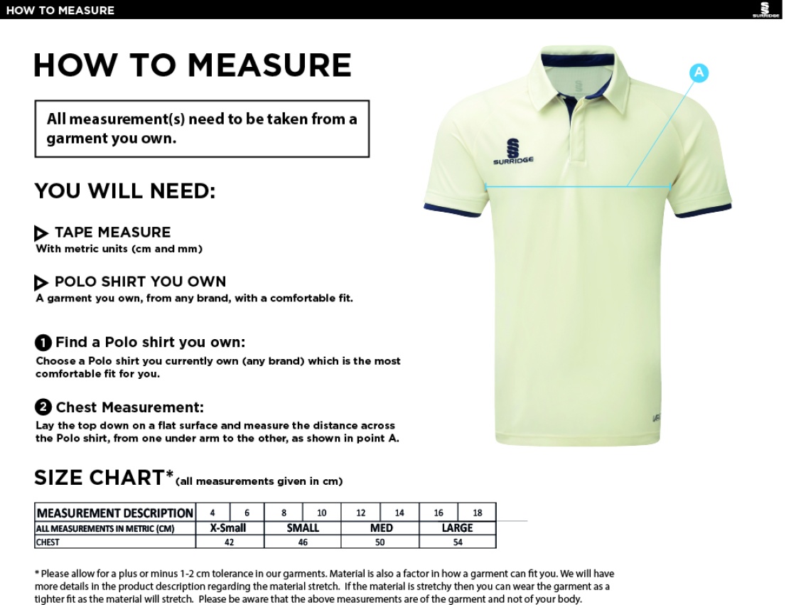 FUSE SHORT SLEEVE CRICKET SHIRT - Size Guide