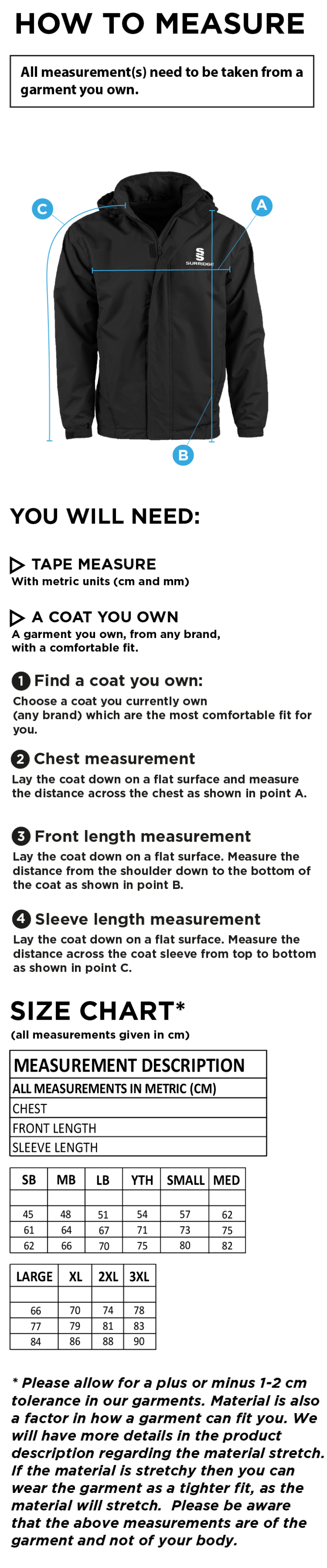 Dual Fleece Lined Jacket : Black - Size Guide