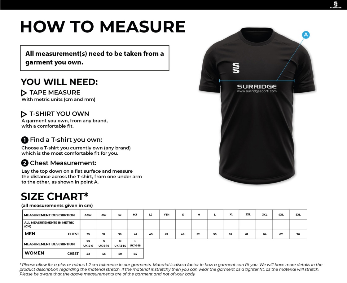 T-SHIRT - RAGLAN SLEEVE - S/S (CORE) - Size Guide
