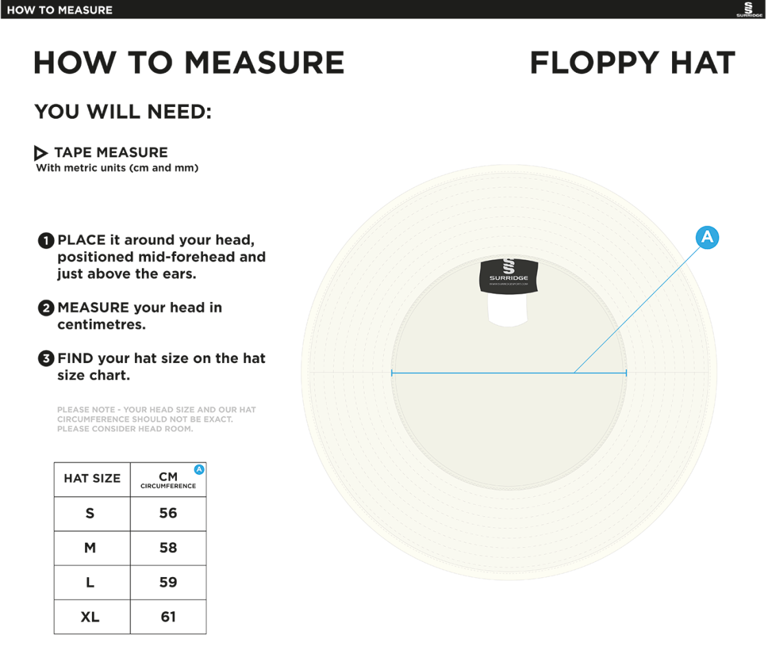 Floppy Hat - Bottle - Size Guide