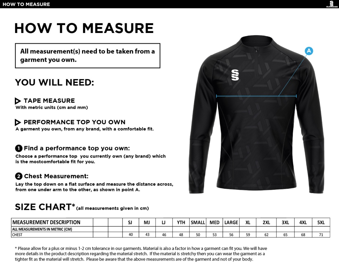 VOLT 1/4 ZIP PERFORMANCE TOP - Size Guide