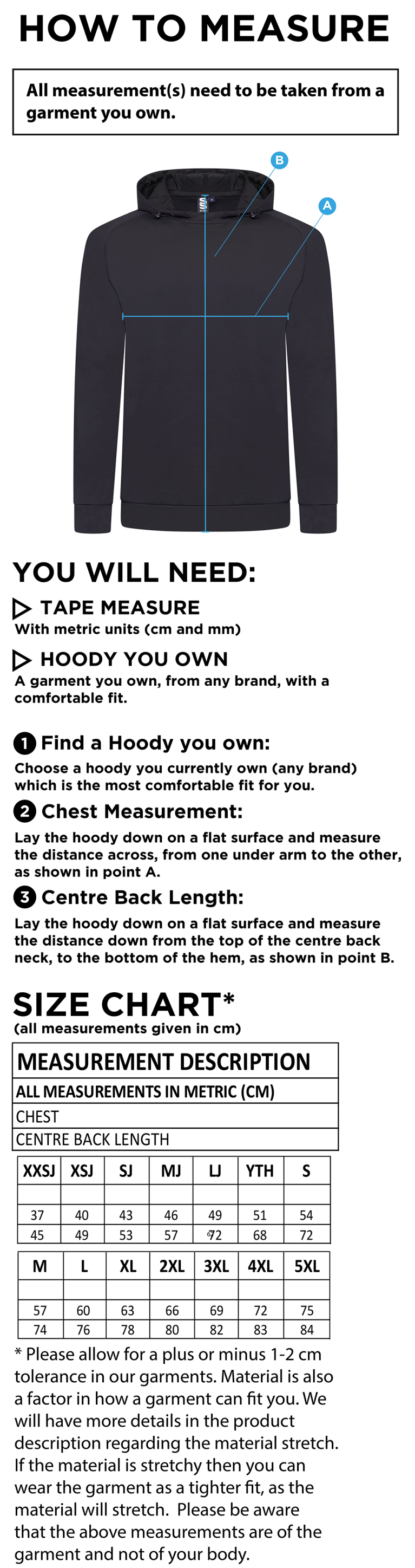 VOLT HOODY - Size Guide