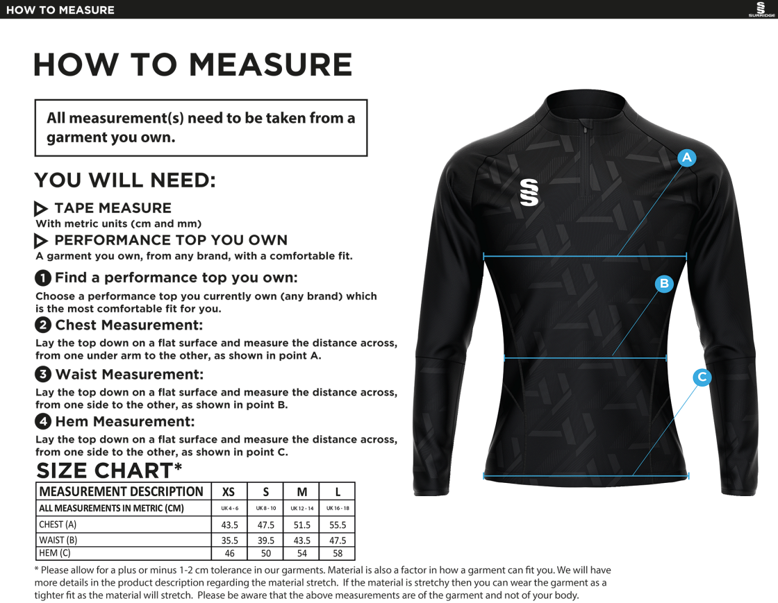 Tempo Performance Top - Black Red - Size Guide