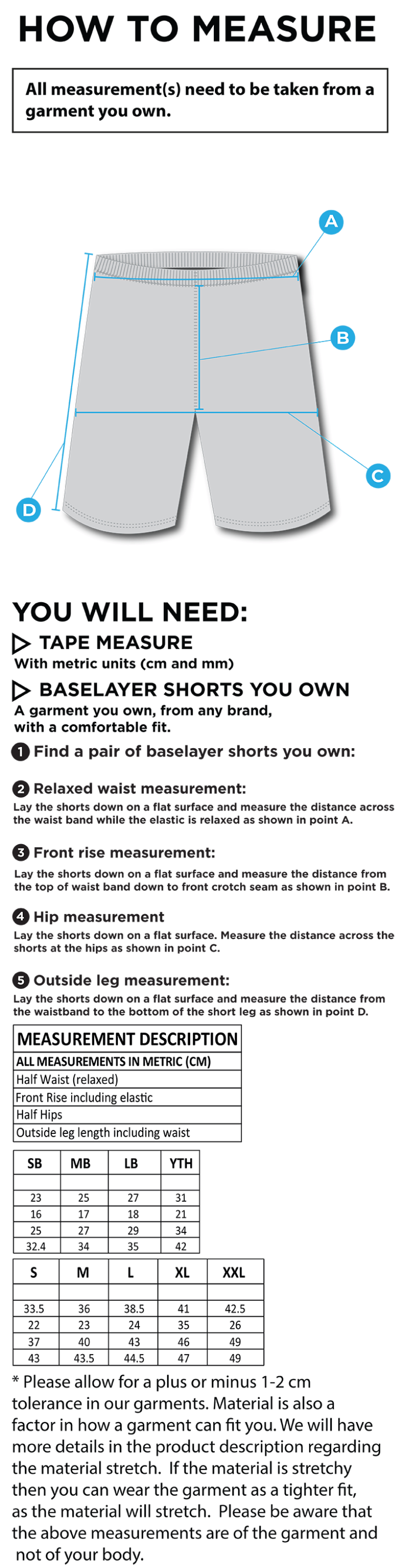 Dual Baselayer Short - Size Guide