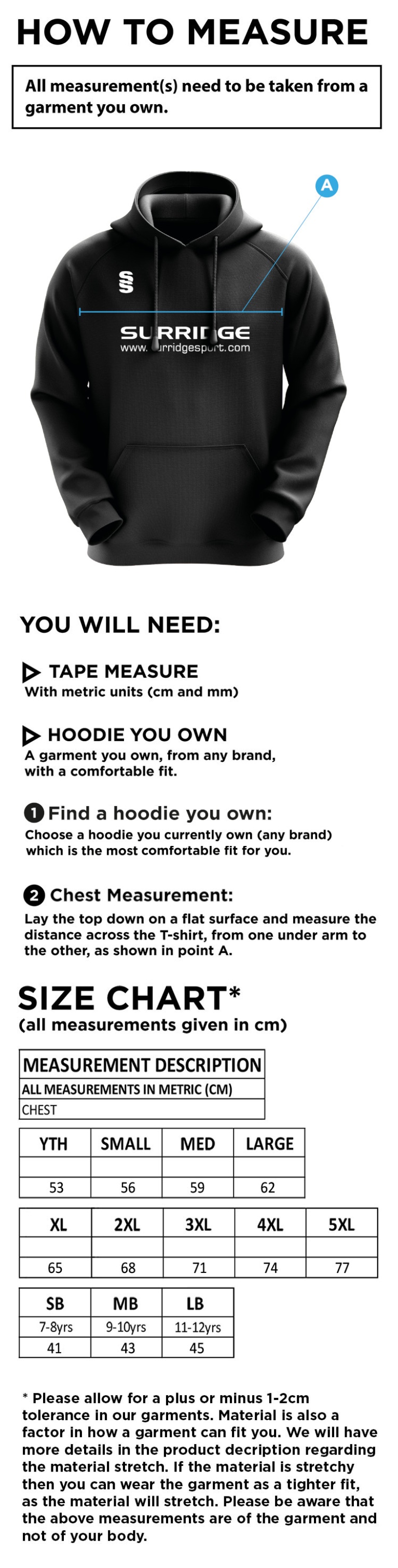 Blade Hoody : Navy / Royal / Amber - Size Guide