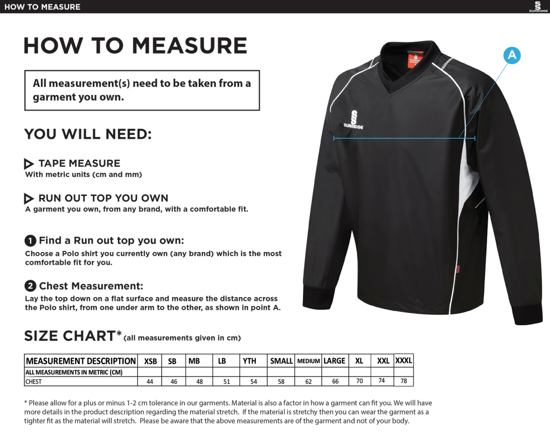 Curve Run Out Top Black - Size Guide