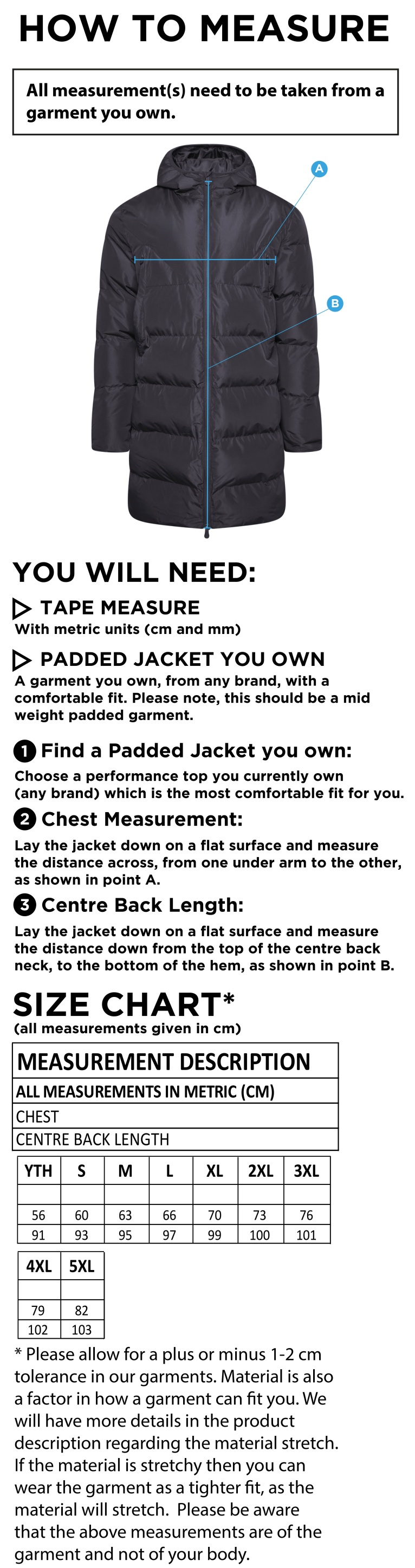 ACTIVE LONG PADDED JACKETS - Size Guide