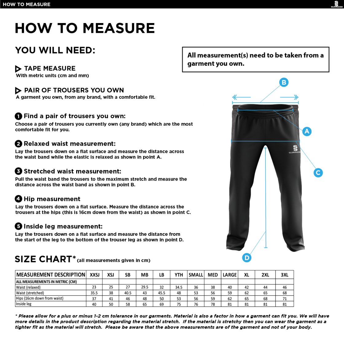 Poplin Track Pant : Black - Size Guide
