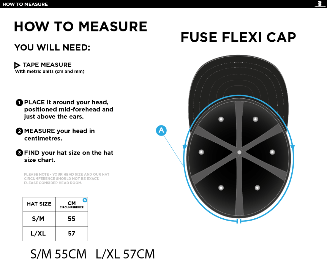 Fuse Flexi Cap - Black - Size Guide