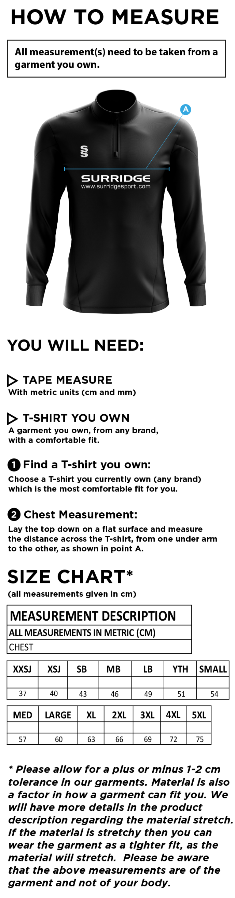 TEMPO PERFORMANCE TOP - Size Guide