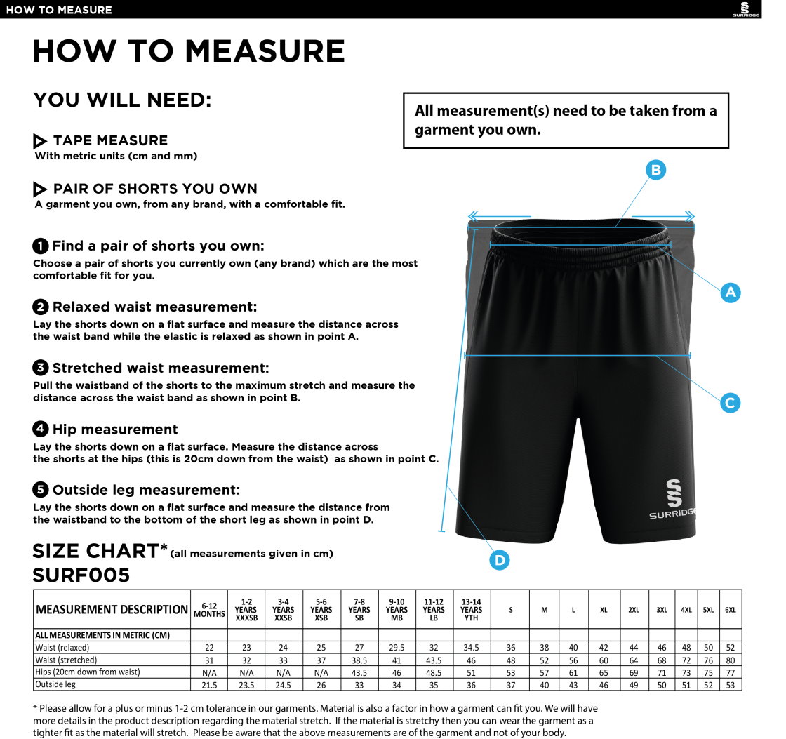 MATCH SHORT - Size Guide