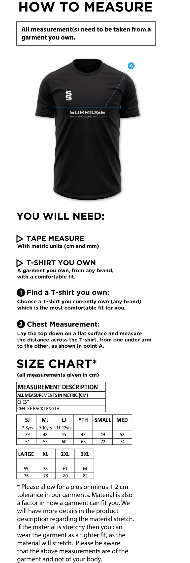 Fuse Training Shirt : Navy / White - Size Guide