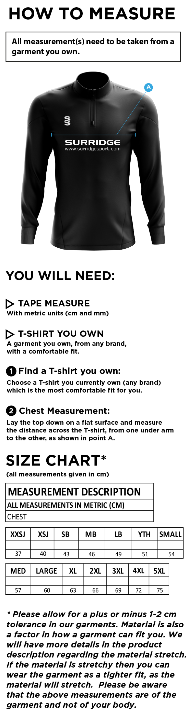 Performance Sweatshirt Royal - Size Guide